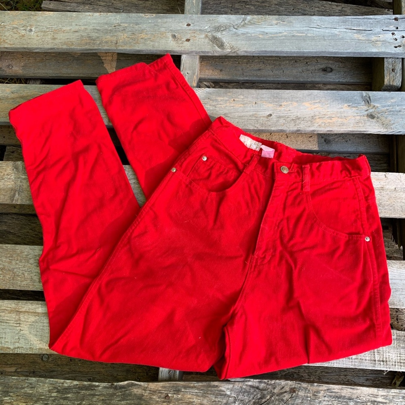 Vintage 80s Red Ribcage Taper Ankle Pincord Pants 27" Waist